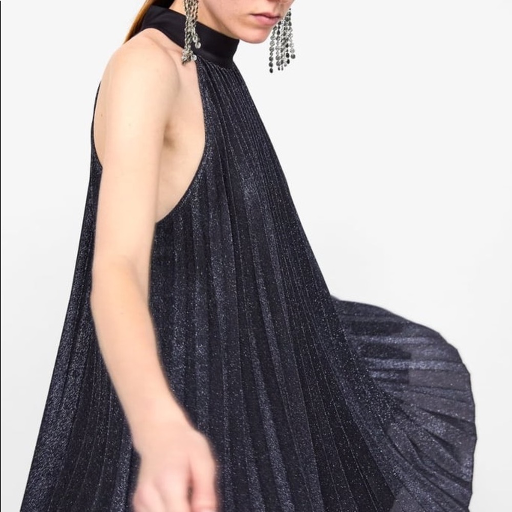 ZARA NWOT black halter neck shimmer dress